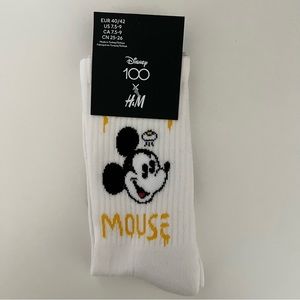 New NWT Disney 100 x H&M Mickey Mouse White Motif-detail Crew Socks 7.5 - 9 US